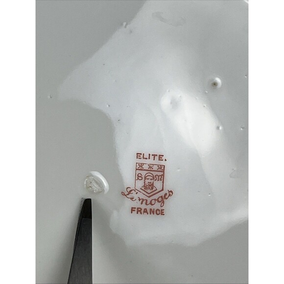 Antique Elite Works Limoges France Pink Green Floral Serving Plate Golden Hdls - Picture 9 of 15